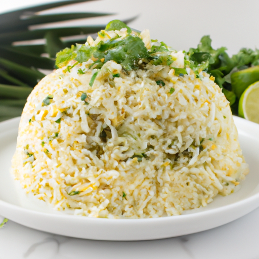 Fluffy cilantro lime rice garnished with fresh cilantro leaves