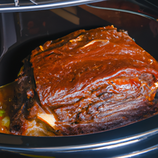 A slow cooker filled with tender and flavorful BBQ beef brisket